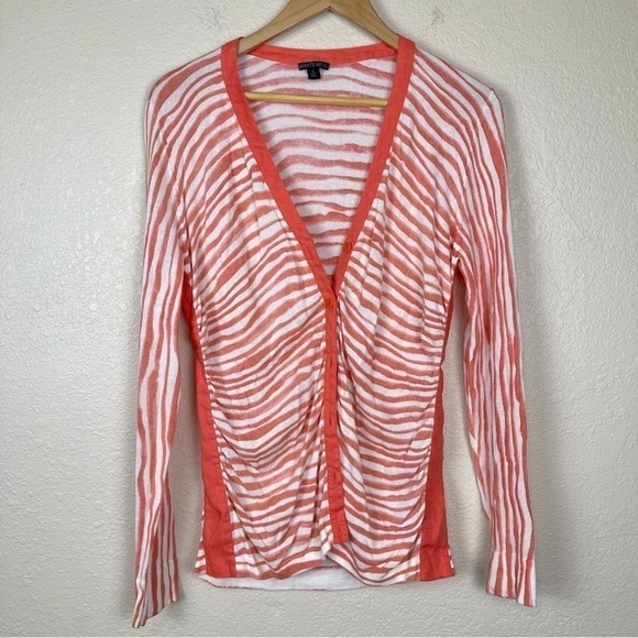 Lafayette 148 New York Linen Blend Zebra Print Striped Button Front Cardigan - Picture 1 of 10